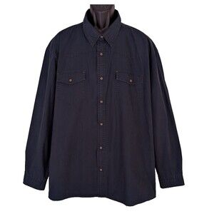 Orvis Trout Bum Pearl Snap Men's 2XL Navy Blue 100% Cotton Button Down Shirt